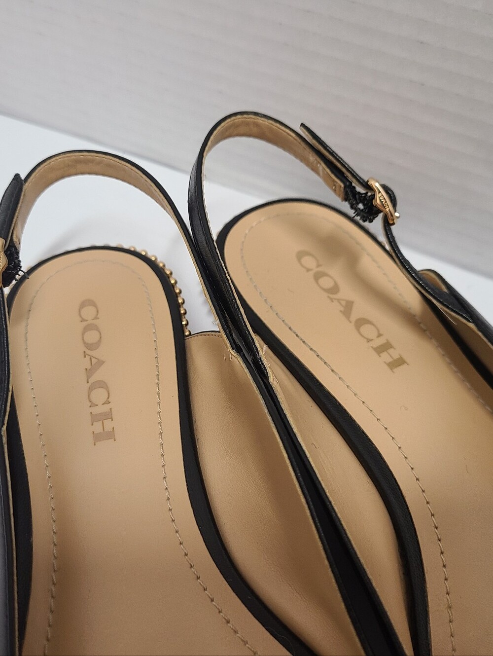 Coach Black Leather Vae Skimmer Studded Slingback Flats Sz 8 - Picture 6 of 14